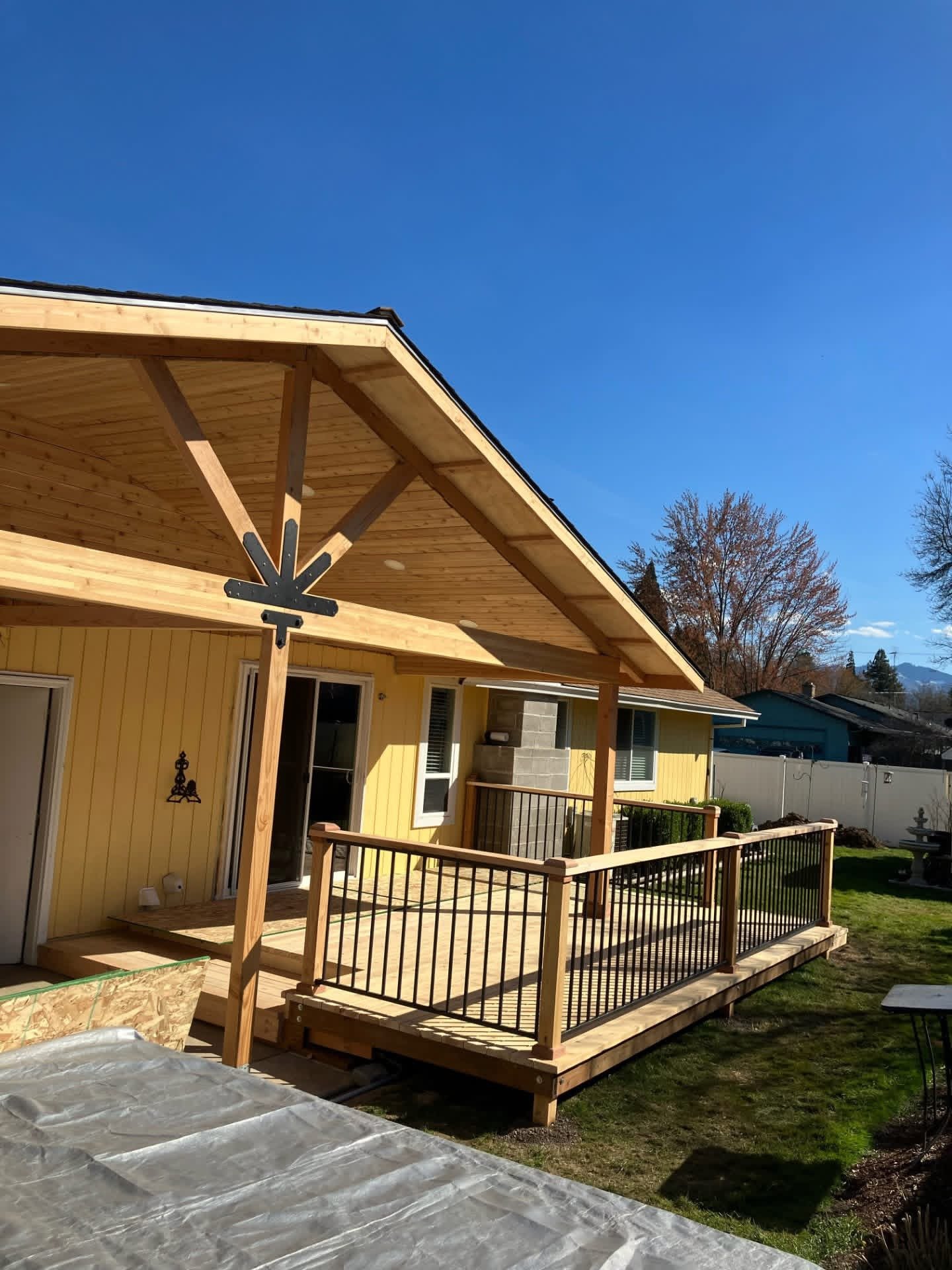 Covered porch with mountain view